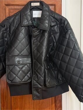 Rebecca Minkoff Black Quilted Leather Bomber Jacket
